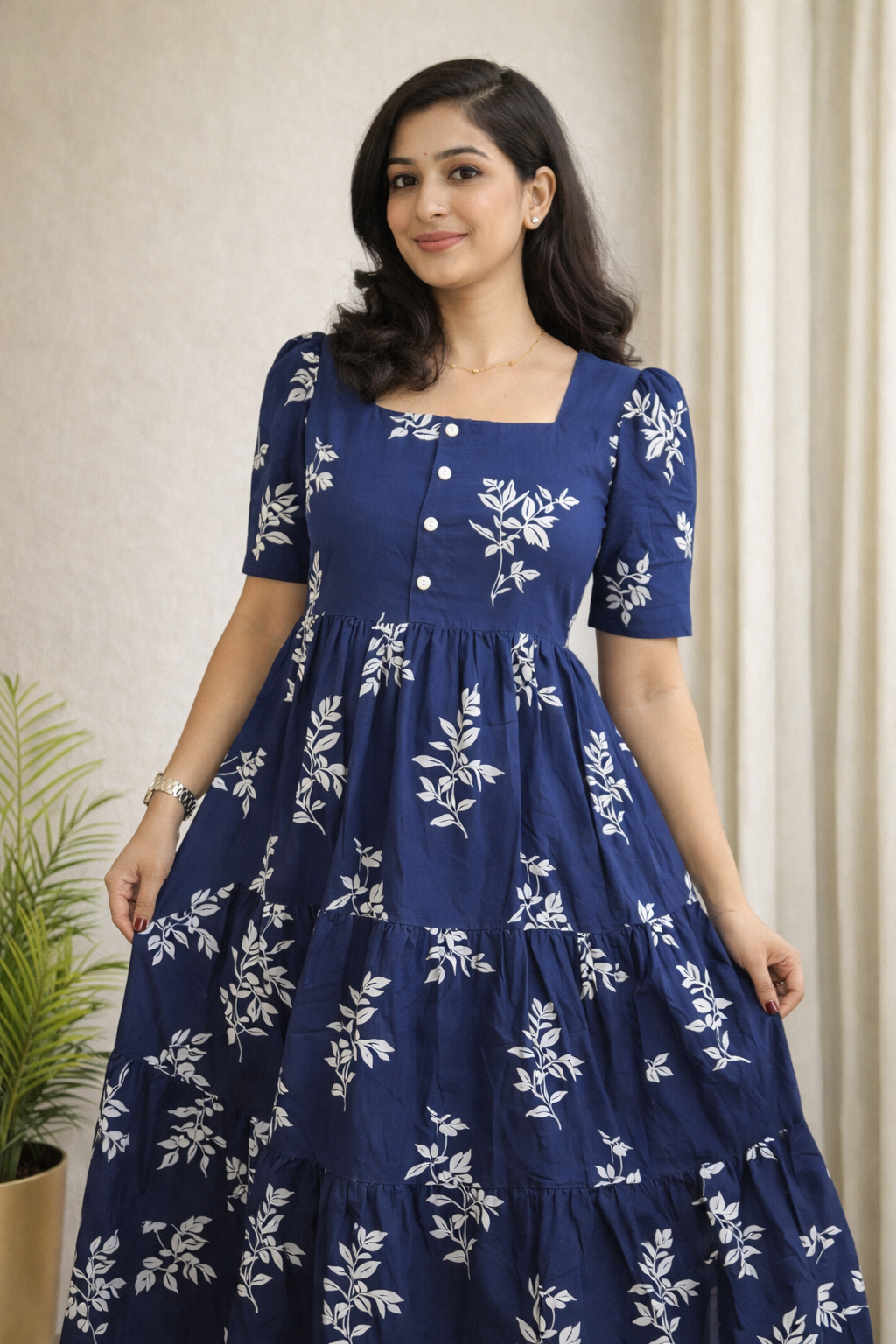 Elegant blue square print kurti crafted in soft rayon fabric for all-day comfort.